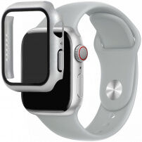 Silikonski trakec z ovitkom s kaljenim steklom za Apple Watch 45mm / 44mm - svetlo siva