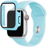Silikonski trakec z ovitkom s kaljenim steklom za Apple Watch 45mm / 44mm - svetlo modra