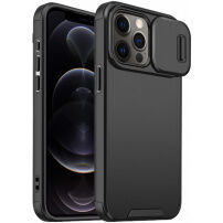 Mat ovitek z drsnim pokrovom fotoaparata za iPhone 12 Pro Max - črn