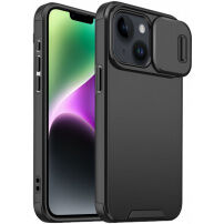 Mat ovitek z drsnim pokrovom fotoaparata za iPhone 14 Plus / 15 Plus - črn