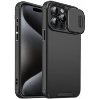 Mat ovitek z drsnim pokrovom fotoaparata za iPhone 15 Pro - črn