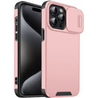 Mat ovitek z drsnim pokrovom fotoaparata za iPhone 15 Pro Max - roza