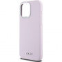 Silikonski etui DKNY Silver Metal Logo z MagSafe za iPhone 15 Pro Max - roza