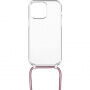 Prozorna torbica z vrvico FIXED Pure Neck za iPhone 13 Pro - roza
