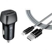 Tactical Field Plug Dual komplet avtopolnilec 12W 2x USB-A z USB-A / Lightning kabel - MFi za iPhone / iPad - 30 cm - siv