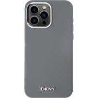 Silikonski etui DKNY Silver Metal Logo z MagSafe za iPhone 15 Pro Max - siv