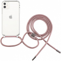 Prozorna torbica z vrvico FIXED Pure Neck za iPhone 11 - roza