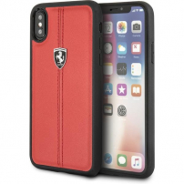 Trdi usnjeni ovitek Ferrari Heritage Stripe za iPhone X / XS - rdeče
