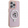 Karl Lagerfeld Ringstand Karl and Choupette Flip Stand Cover in MagSafe za iPhone 15 Pro - roza