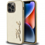 Karl Lagerfeld Metalik ovitek Wrinkled Signature Logo za iPhone 14 Pro Max - zlat