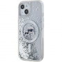 Karl Lagerfeld Liquid Glitter Karl and Choupette Heads Cover z MagSafe za iPhone 15 - srebrn
