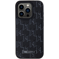 Karl Lagerfeld Monogram kovinski ovitek z logotipom MagSafe za iPhone 15 Pro Max - črn
