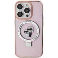 Karl Lagerfeld Ringstand Karl and Choupette Flip Stand Cover in MagSafe za iPhone 15 Pro - roza