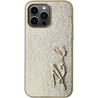 Karl Lagerfeld Metalik ovitek Wrinkled Signature Logo za iPhone 14 Pro Max - zlat