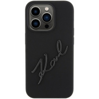 Karl Lagerfeld Silikonski ovitek Karl Script Logo za iPhone 15 Pro - črn