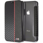 Kovček za knjige BMW Carbon Red Stripe za iPhone XR - črna
