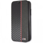 Kovček za knjige BMW Carbon Red Stripe za iPhone XR - črna
