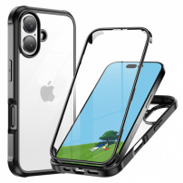 Etui z okvirjem in kaljenim steklom za iPhone 16 Plus - črn