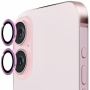 ENKAY Kaljeno steklo s kovinskim okvirjem za zaščito leč zadnje kamere za iPhone 16 / 16 Plus - roza
