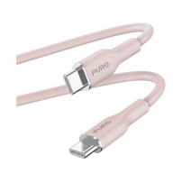 PURO Mehki polnilni in podatkovni kabel USB-C / USB-C za iPhone / iPad / AirPods - 1,5 m - roza