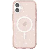 Prozoren ovitek z bleščicami in MagSafe za iPhone 16 - Rose Gold