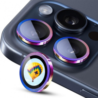 ENKAY tvrzená skla s kovovým rámečkem k ochraně čoček zadního fotoaparátu pro iPhone 16 Pro / 16 Pro Max - duhová