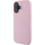 Guess Grained Classic Ovitek z logotipom MagSafe za iPhone 16 - roza