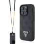 Guess 4G Strass Triangle Metal Logo etui s paščkom za iPhone 16 Pro - siv