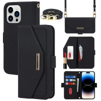 Preklopna torbica v stilu denarnice s paščkom za iPhone 15 Pro Max - črna