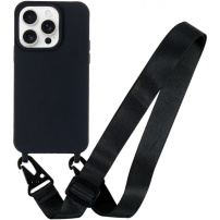 Mat ovitek z nastavljivim paščkom za iPhone 15 Pro - črn