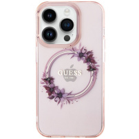 Guess Flowers Ring Glossy Logo Cover z MagSafe za iPhone 16 Pro - roza