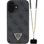 Guess 4G Strass Triangle Metal Logo etui s paščkom za iPhone 16 - siv