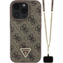 Guess 4G Strass Triangle Metal Logo Ovitek s paščkom za iPhone 16 Pro - rjav