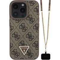 Guess 4G Strass Triangle Metal Logo Ovitek s paščkom za iPhone 16 Pro - rjav