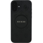 Guess Ovitek Saffiano Peony Stamp z MagSafe za iPhone 16 - črn