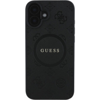 Guess Ovitek Saffiano Peony Stamp z MagSafe za iPhone 16 - črn