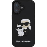 Karl Lagerfeld 3D Rubber Karl and Choupette ovitek za iPhone 16 Plus - črn