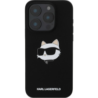 Karl Lagerfeld Silikonski ovitek Choupette Head z MagSafe za iPhone 16 Pro - črn