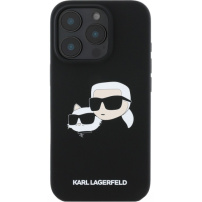 Karl Lagerfeld Silikonski ovitek Double Heads z MagSafe za iPhone 16 Pro - črn