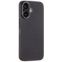 Tactical Aramid ovitek z vzorcem karbonovih vlaken in MagSafe za iPhone 16 Plus - temno siv
