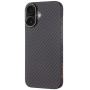 Tactical Aramid ovitek z vzorcem karbonovih vlaken in MagSafe za iPhone 16 Plus - temno siv