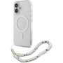 Guess IML Glitter Beads Strap Case z zanko in MagSafe za iPhone 16 - srebrn