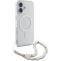 Guess IML Glitter Beads Strap Case z zanko in MagSafe za iPhone 16 - srebrn