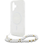 Guess IML Glitter Beads Strap Case z zanko in MagSafe za iPhone 16 - srebrn