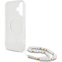 Guess IML Glitter Beads Strap Case z zanko in MagSafe za iPhone 16 - srebrn