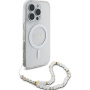 Guess IML Glitter Beads Strap Case z zanko in MagSafe za iPhone 16 Pro Max - srebrn