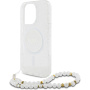 Guess IML Glitter Beads Strap Case z zanko in MagSafe za iPhone 16 Pro Max - srebrn