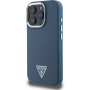 Guess Grained Triangle Logo Ovitek z MagSafe za iPhone 16 Pro Max - temno moder
