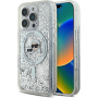 Karl Lagerfeld Liquid Glitter Karl and Choupette Heads Cover z MagSafe za iPhone 16 Pro - srebrn