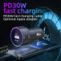 K16A komplet avto polnilnika z USB-C / USB-A priključki in USB-C kabla - 30W - 1,2 m - črna